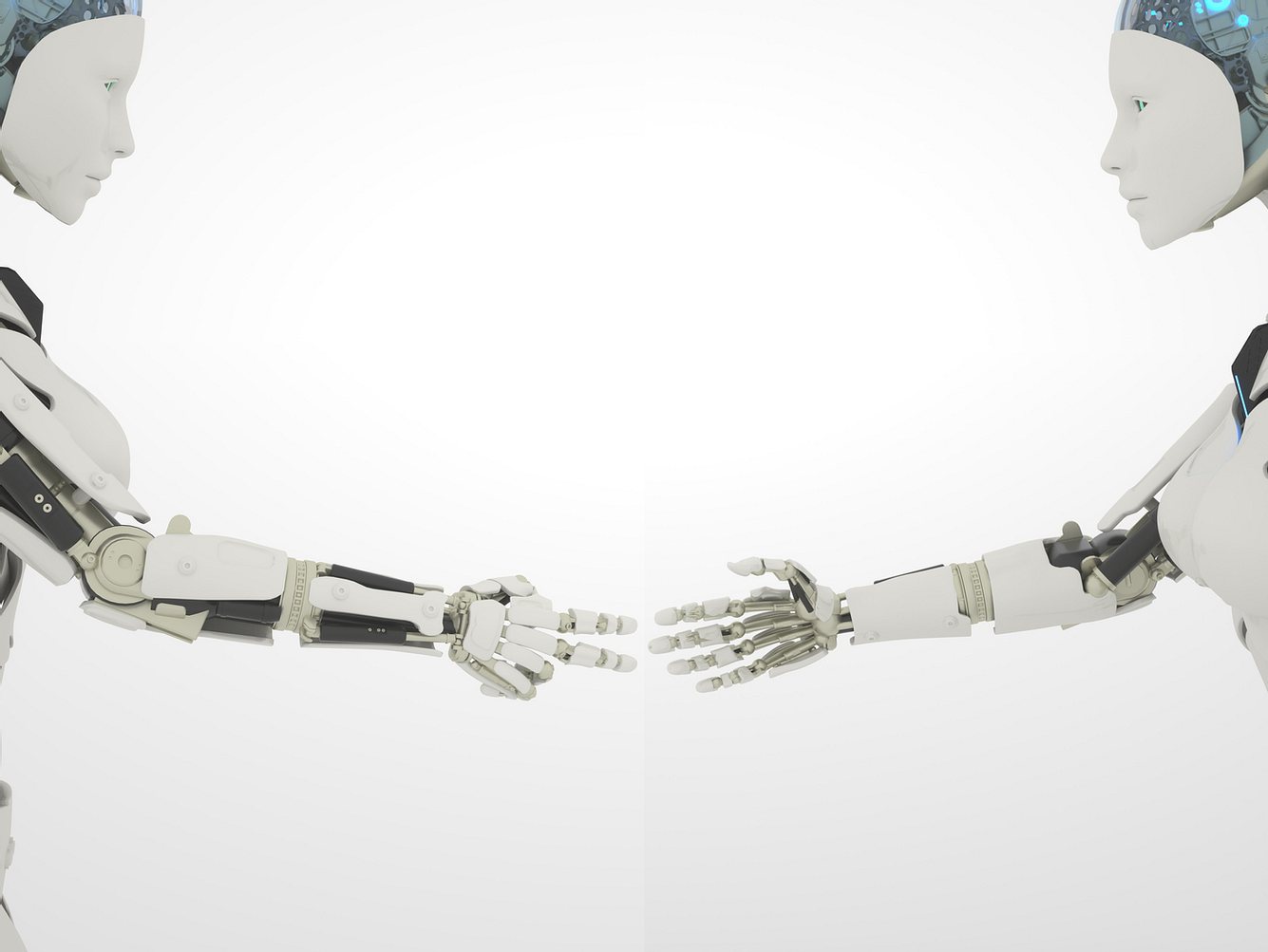 Zwei Roboter, die sich die Hände reichen
