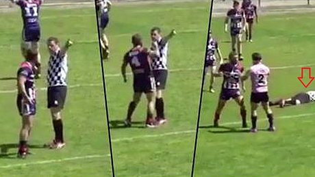 Ein französischer Rugby-Spieler der Mannschaft Saint-Esteve hat beim Junior Cup einen Schiedsrichter KO geschlagen - Foto: twitter/derek_beaumont