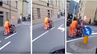 Ein Straßenmeister malt Verkehrslinien in Italien - Foto: YouTube