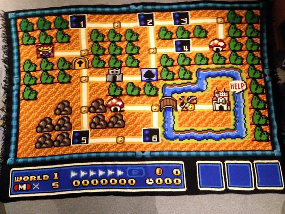 Kjetil Nordin hat eine Map aus &amp;quot;Super Mario Bros&amp;quot; als Teppich gehäkelt