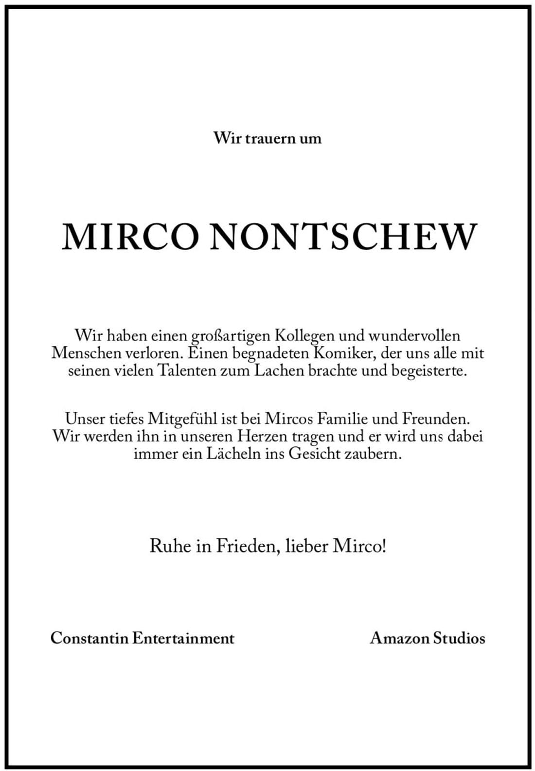 Todesanzeige für Mirco Nontschew Todesanzeige für Mirco Nontschew