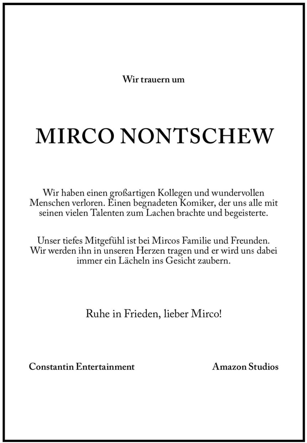 Todesanzeige für Mirco Nontschew