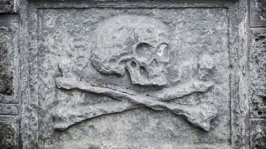Totenschädel auf einem Grabstein