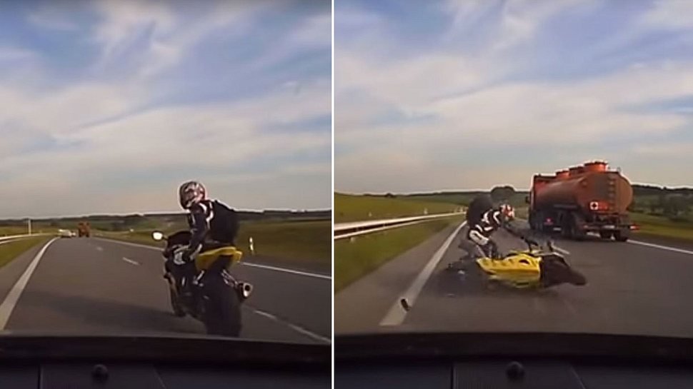 Auto- und Motorradfahrer kollidieren brutal - Foto: YouTUbe / Accident World