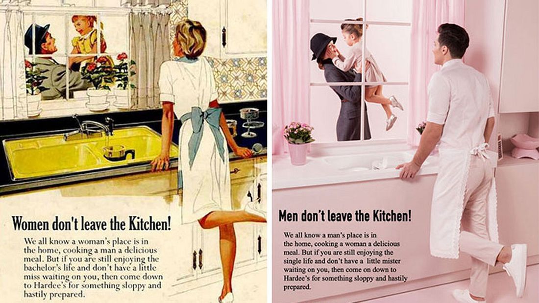 Künstler verdreht Gender-Rollen in sexistischer Vintage-Werbung