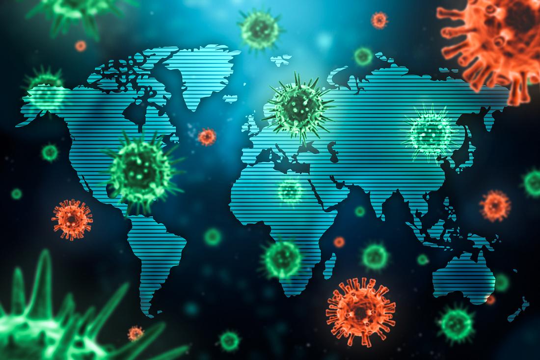 Viren schweben über einer Weltkarte