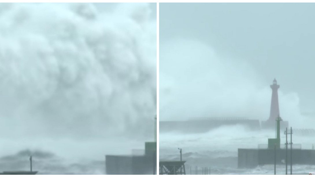 Zerstörerischen Wasserwand: Ein Typhoon löste an der Küste Taiwans Riesenwellen aus - Foto: YouTube / Earth Uncut TV