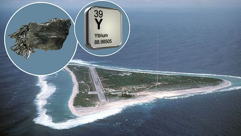 Yttrium auf Marcus-Island - Foto: wikimedia/Don Sutherland/images-of-elements.com/iStock/3dalia (Collage Männersache)