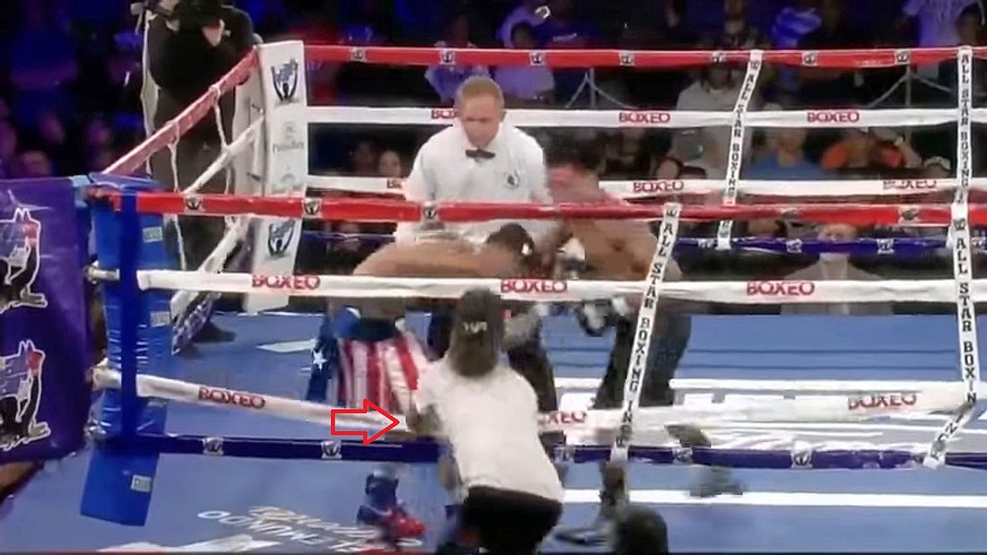 Ein Zuschauer greift einen Boxer per Faustschlag an